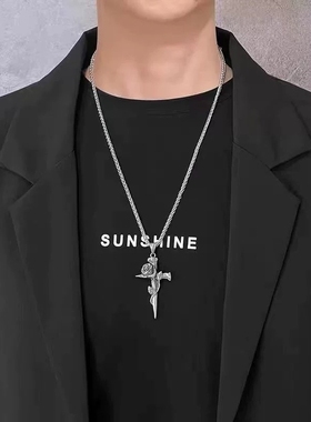 国风潮牌十字架项链男女新中式个性街头复古吊坠情侣设计时尚颈链