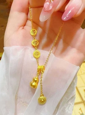 新中式福字葫芦吊坠项链女轻奢小众设计毛衣链简约气质百搭配饰