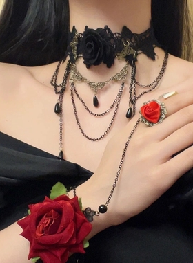 黑色项链配饰复古气质蕾丝choker锁骨链绳暗黑系颈链颈带脖子饰品