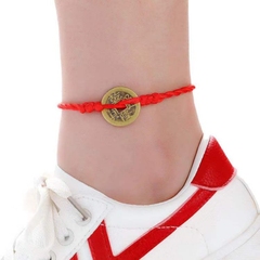 红绳手链半成品可穿铜钱男女学生手工编织民族风脚链红绳子平安