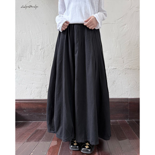 陆与山屿【砚秋】秋季侧边腰风琴褶宽松裙裤宽松bf慵懒风阔腿长裤