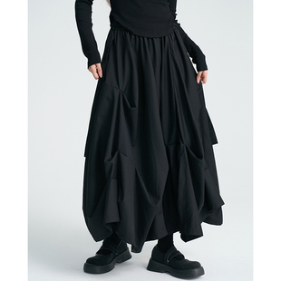 子多褶皱女士设计裙裤 陆与山屿山本暗黑2025年春秋季 黑色百搭长裤
