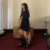 艺术扎染不规则鱼尾夏薄款 陆与山屿 云端 百褶A字咖色半身裙子