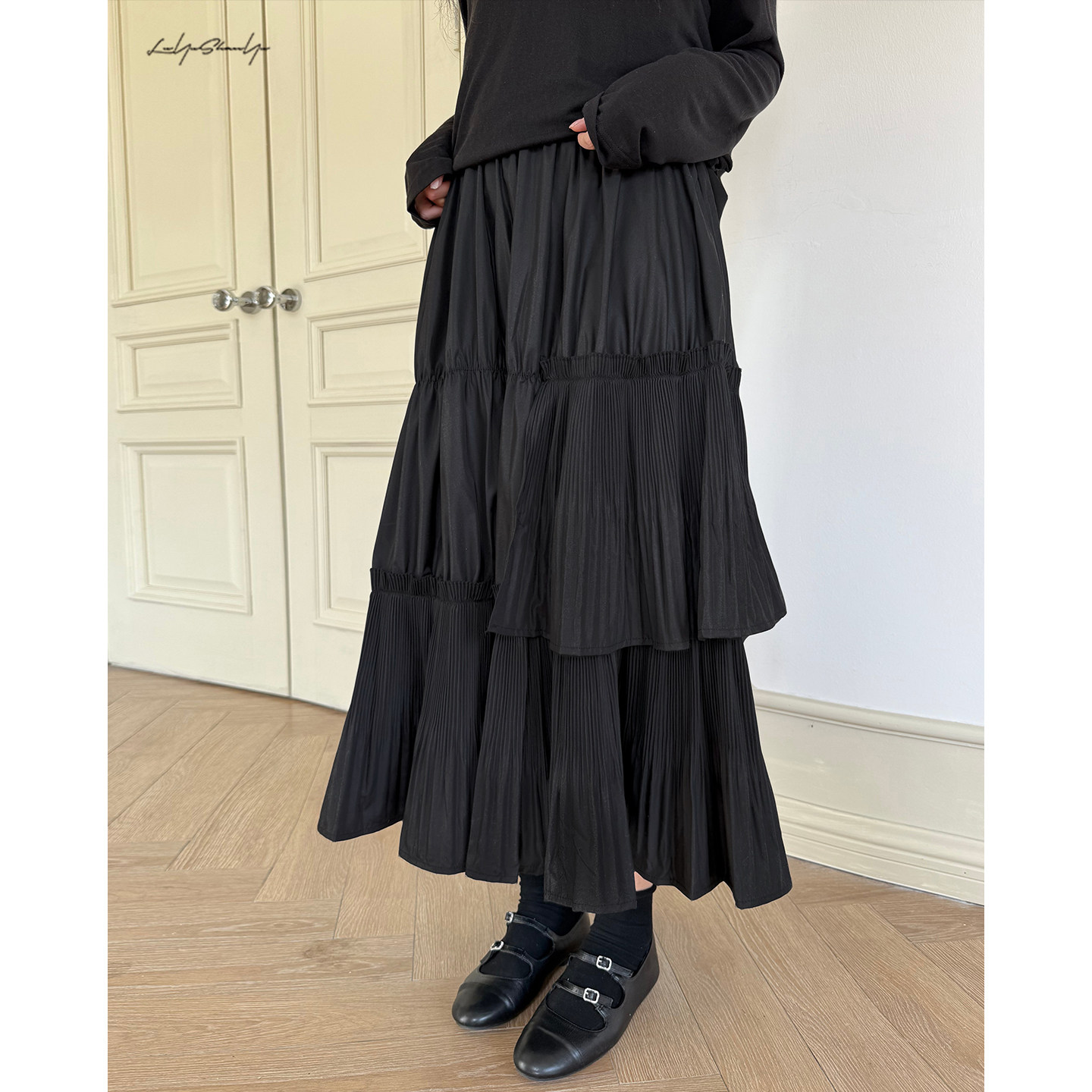 陆与山屿【鎏金】多层次压褶木耳边暗黑半身裙蛋糕裙,女装/女士精品,半身裙,淘宝优惠券,粉丝福利购,淘宝优惠卷