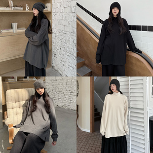 慵懒长袖 陆与山屿 型绒感打底衫 高领宽松版 内搭上衣白T恤 含霜