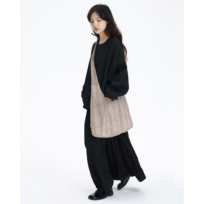 陆与山屿小众bai搭扎染亚麻包