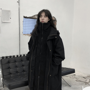 爆款 黑色棉衣2025年新款 过膝棉服女加厚棉袄外套 中长款 羊羔毛冬季