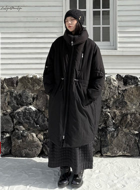 抽绳收腰设计宽松中长款棉衣棉服