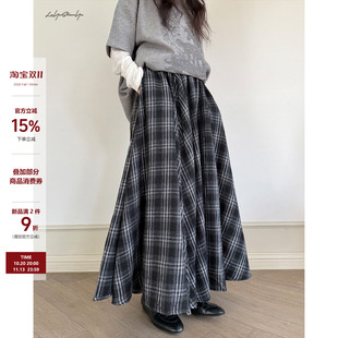 陆与山屿【几期】暗黑系不规则格子超大版型宽松百褶半身裙女显瘦