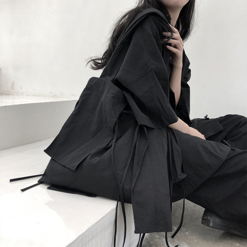 陆与山屿山本暗黑飘带纯棉单肩包