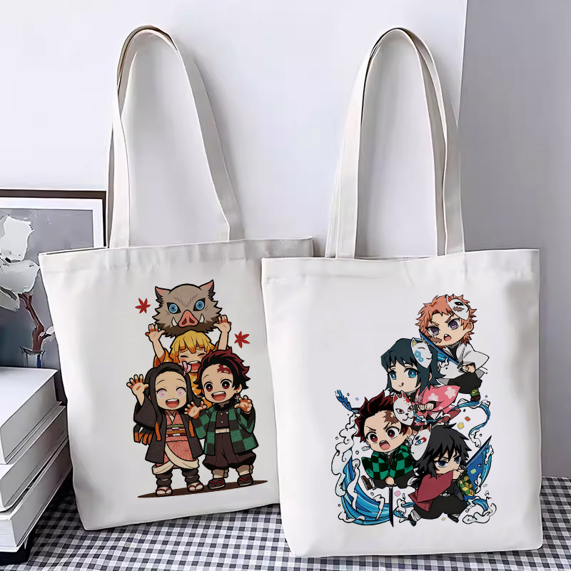 鬼灭之刃周边定制帆布包上课补习便携托特袋带拉链单肩手提购物袋