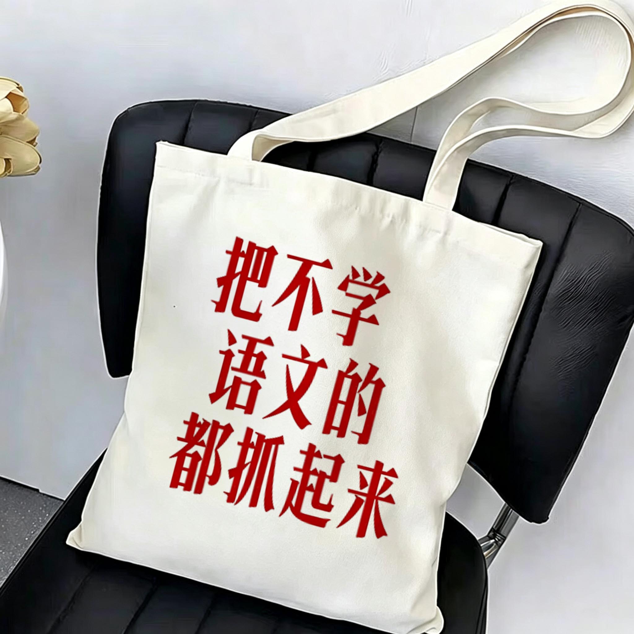 把不学语文的都抓起来帆布包语文创意搞笑学生上课单肩手提袋定制