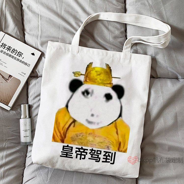 龙图帆布包搞怪沙雕大容量搞笑学生装书带拉链痛包单肩手提袋定制