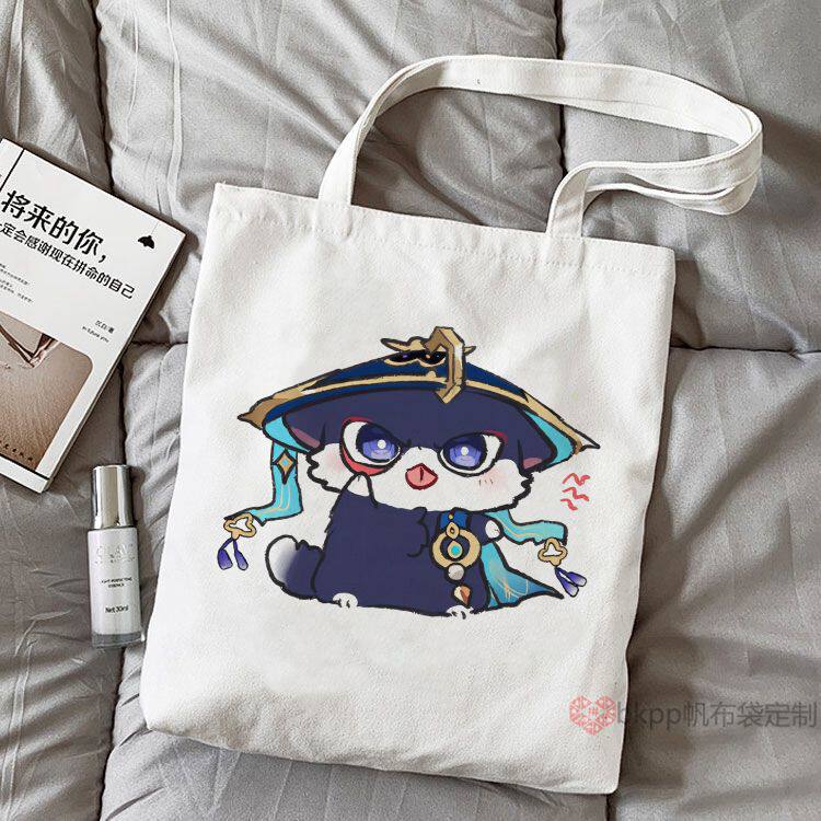 原神散兵散猫猫帆布包大容量定制温迪魈万叶学生装书带拉链手提袋