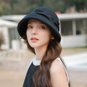 亚麻帽子女春夏季高级感时尚百搭女显脸小遮阳帽盆帽渔夫帽防晒帽