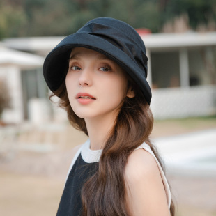 亚麻帽子女春夏季高级感时尚百搭女显脸小遮阳帽盆帽渔夫帽防晒帽