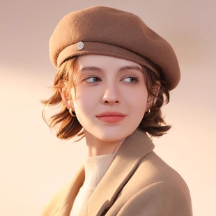 帽子女贝雷帽2025新款秋冬季加厚保暖贝雷帽逛街百搭羊毛呢画家帽