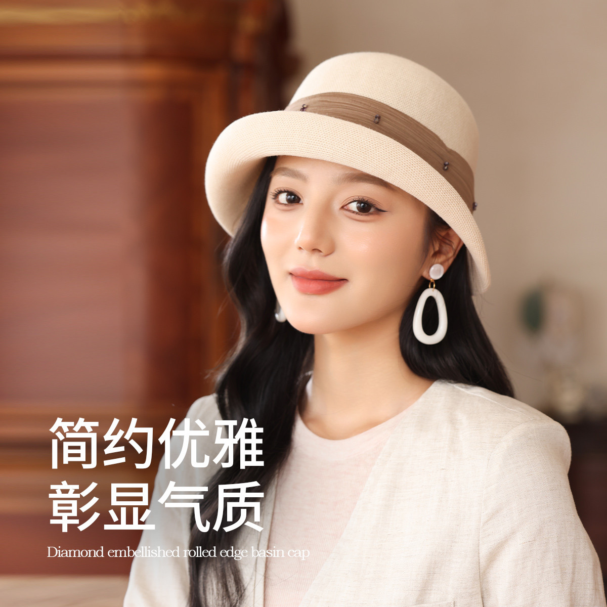 含亚麻帽子女款春夏秋高级感时尚赫本风翘边盆帽显脸小渔夫帽百搭图片