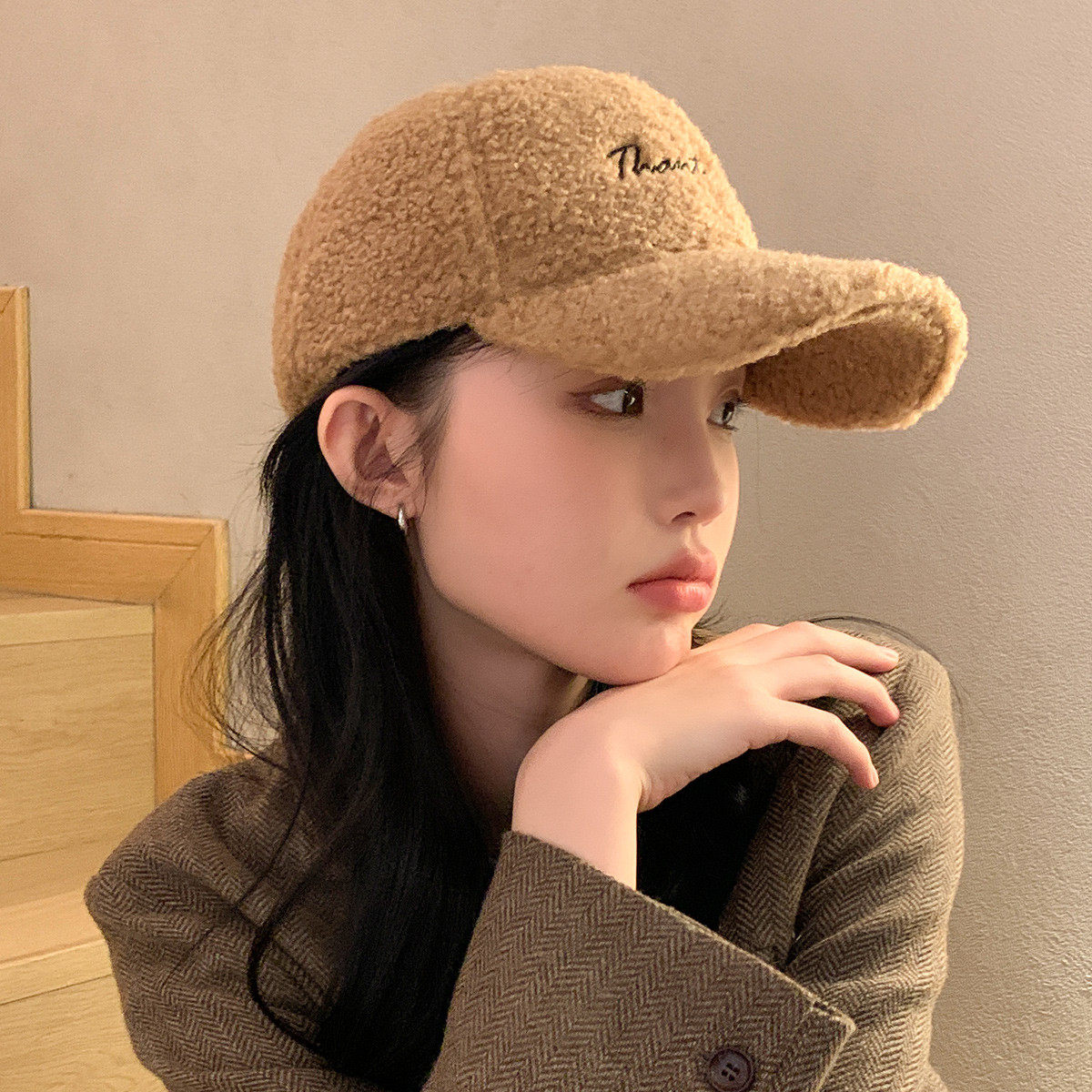 帽子女秋冬季刺绣鸭舌棒球帽摇粒绒保暖防风高级感时尚百搭显脸小图片