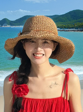 海边度假风氛围感大帽檐编织草帽