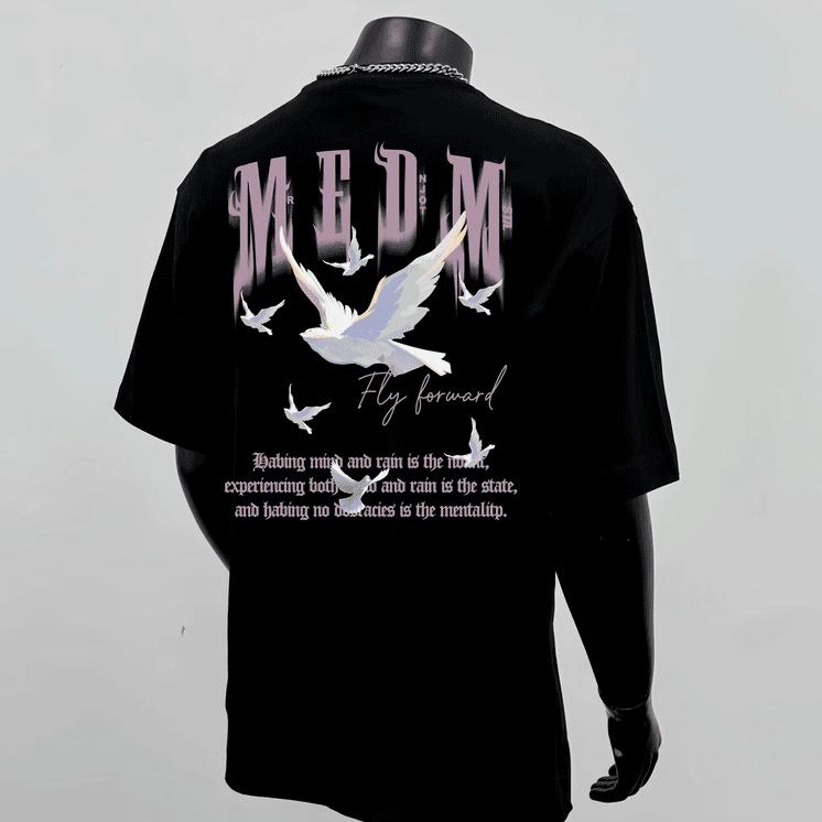 白鸽飞舞宽松美式复古短袖T恤