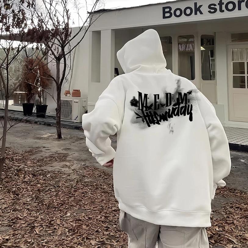 美式复古字母印花连帽卫衣