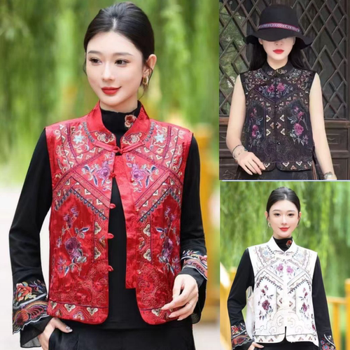 2025新款春秋新中式国风刺绣花马甲女复古宽松显瘦休闲百搭上衣女