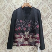 妈妈打底衫 春夏民族风显瘦气质显瘦长袖 T恤复古提花潮流百搭时尚