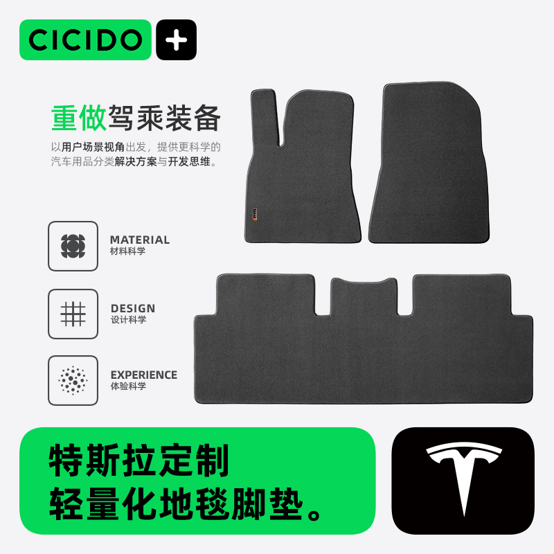 CICIDO专用特斯拉model3 model Y毛豆专用地毯式汽车脚垫内饰配件