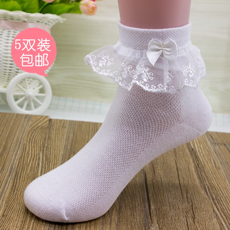 女童纯棉公主袜白色蕾丝花边舞蹈袜学生白袜子全棉春秋款女童短袜