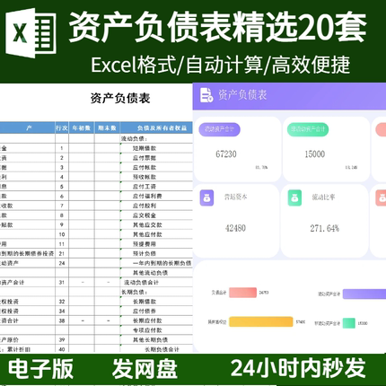 财务资产负债表excel表格自动计算带公式模板电子版需录入资产