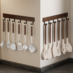 胡桃木纹厨房挂钩免打孔多功能置物架壁挂厨具挂架勺子铲子置物架