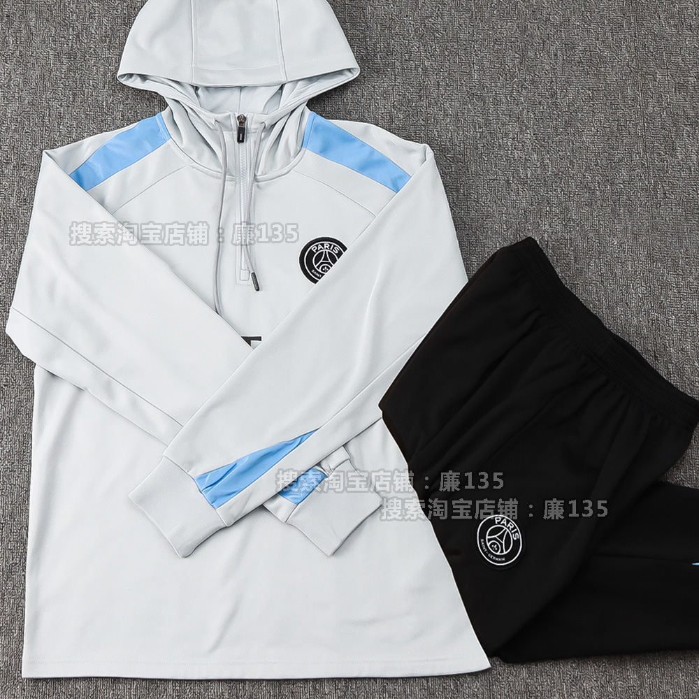 巴黎训练服长袖球衣青年巴塞罗那半拉链连帽卫衣足球服成人儿童