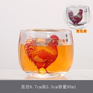 【遇热变色】加厚水晶玻璃杯龙凤国潮牡丹家用加厚耐热公鸡茶杯