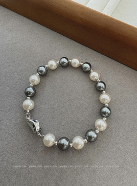 高级感满满时髦灰白混彩珍珠手链简约大气法式轻奢手串礼物女