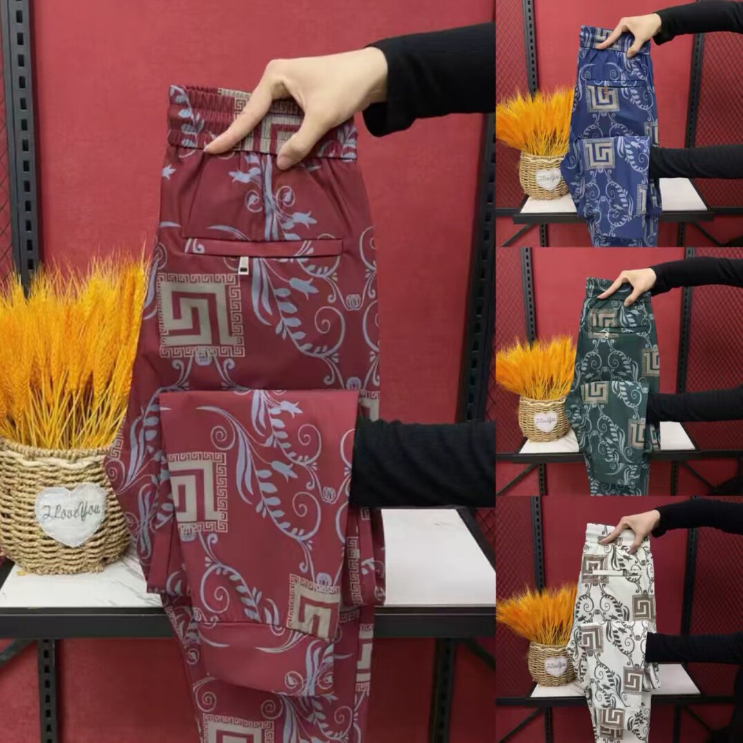 花色休闲裤男士2025夏季速干修身小脚裤运动时尚松紧腰百搭哈伦裤