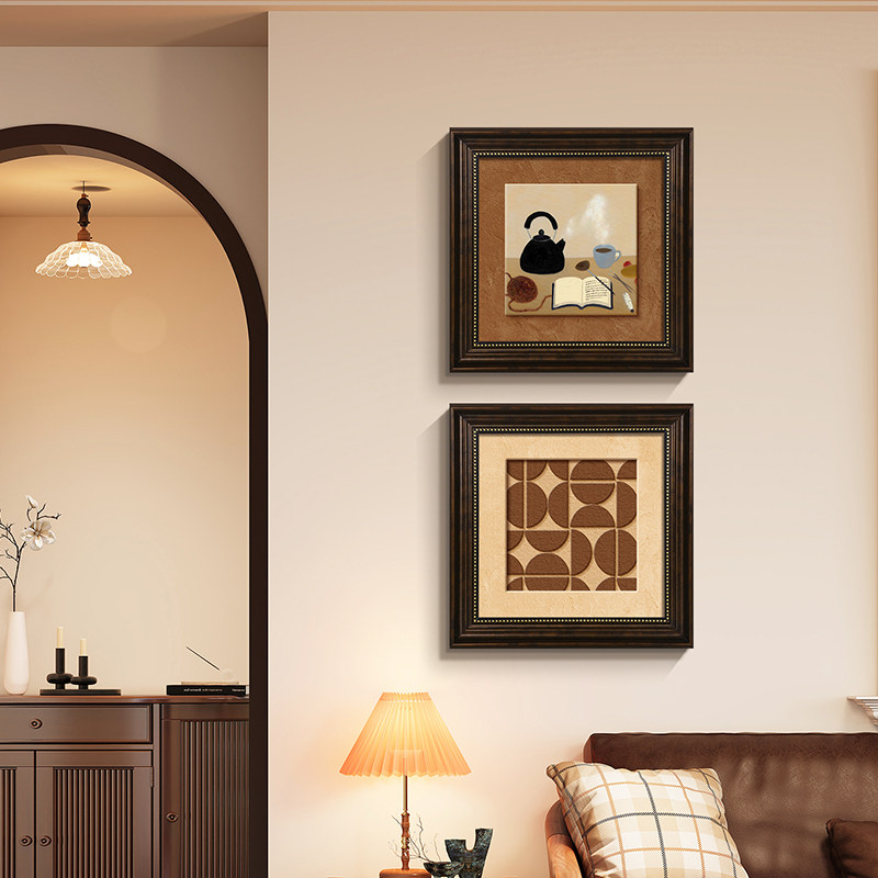 美拉德风餐厅装饰画正方形沙发背景墙挂画抽象艺术中古风斗柜摆画,家居饰品,现代装饰画,淘宝优惠券,粉丝福利购,淘宝优惠卷