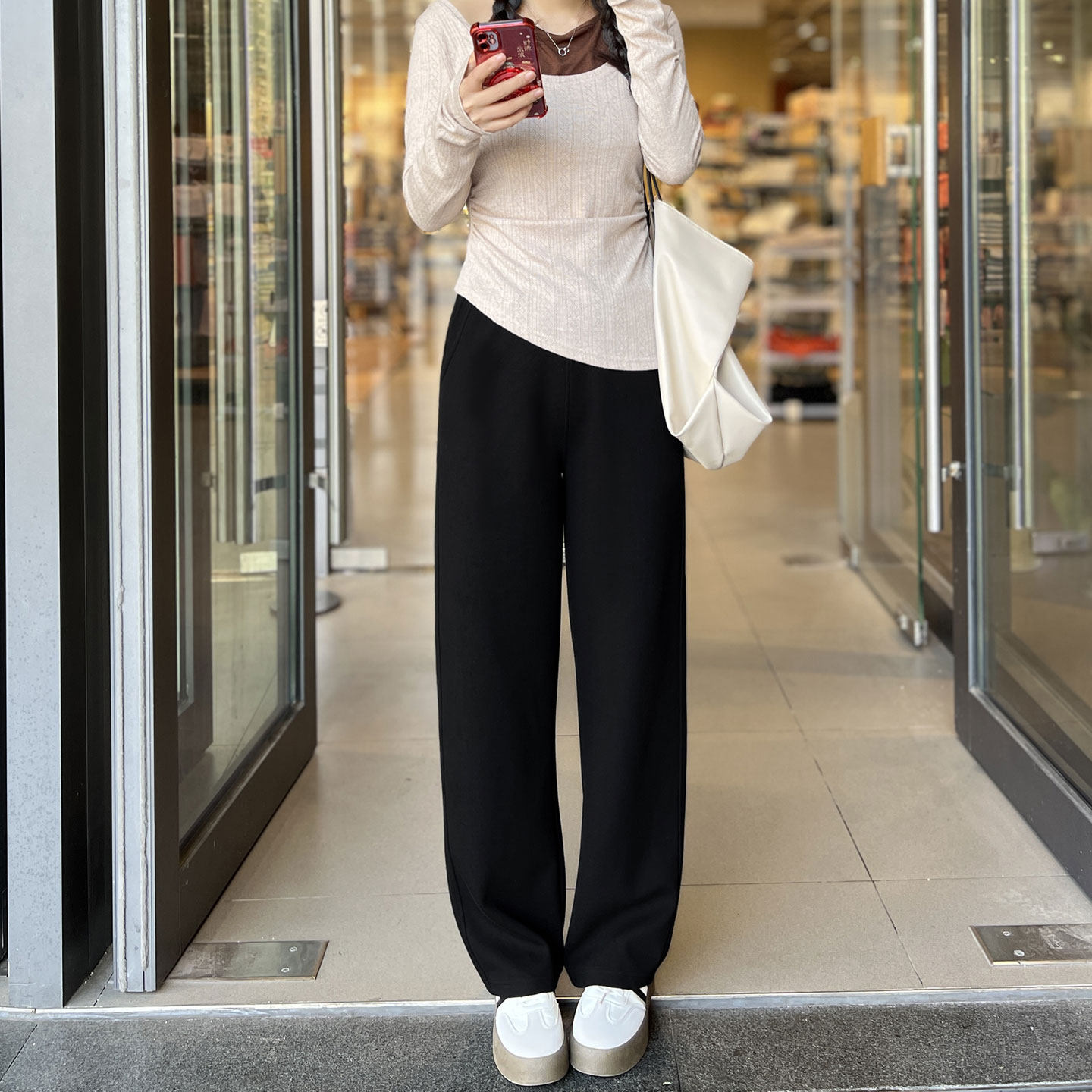 黑色休闲裤女春夏2026新款口袋直筒运动裤宽松大码显瘦百搭阔腿裤