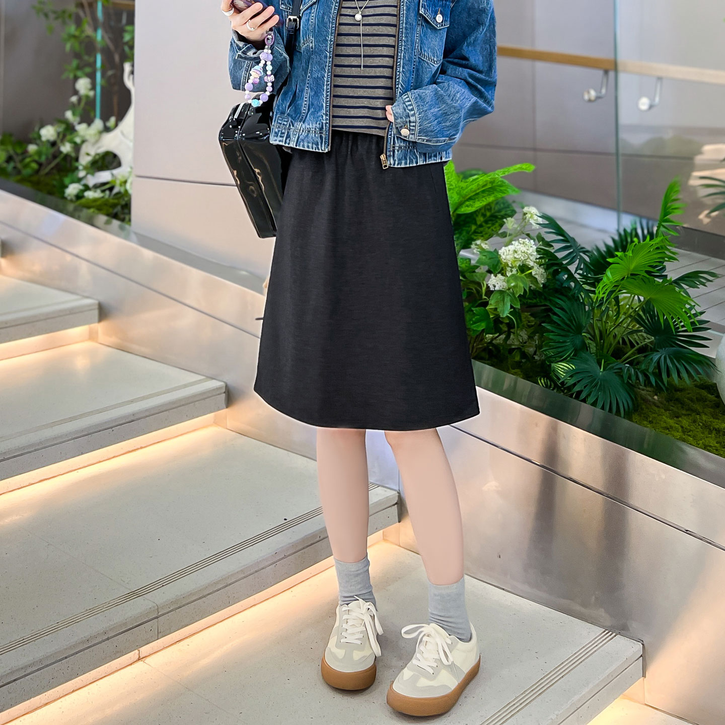 黑色半身裙女春秋2025新款小个子