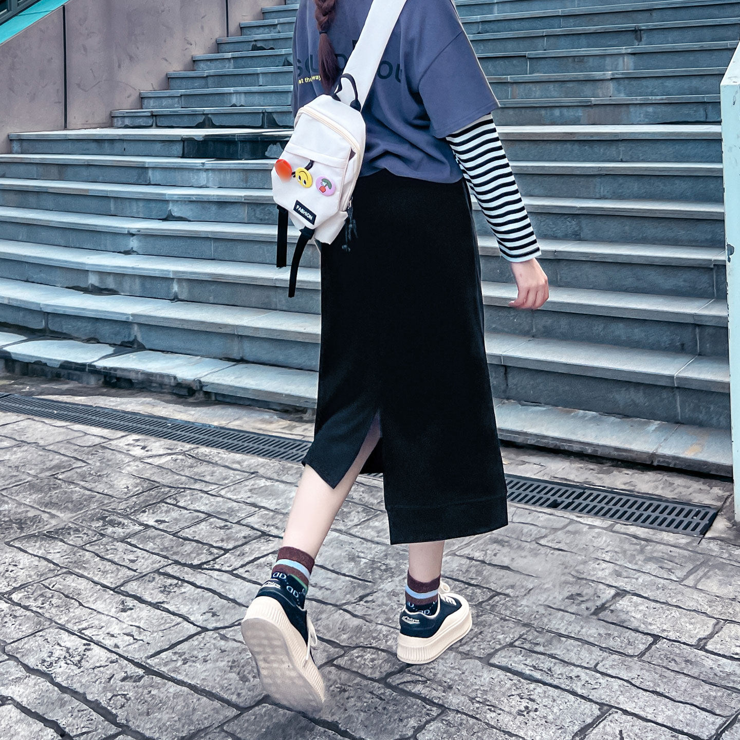 不规则半身裙女春秋中长款高腰开叉宽松显瘦百搭休闲大码直筒长裙