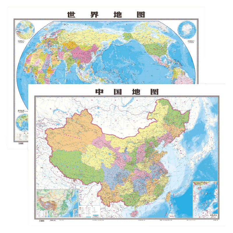 中国+世界地图1.1*0.8m卷筒贴图