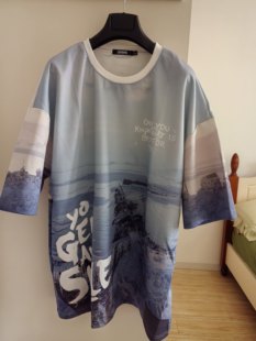闪电潮牌短袖上衣男雾霾蓝冰川印花雪景夏季宽松国潮t恤男074