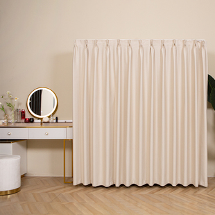 衣柜子遮挡帘免打孔安装滑轨滑动拉帘家用布艺窗帘衣帽间防尘帘子