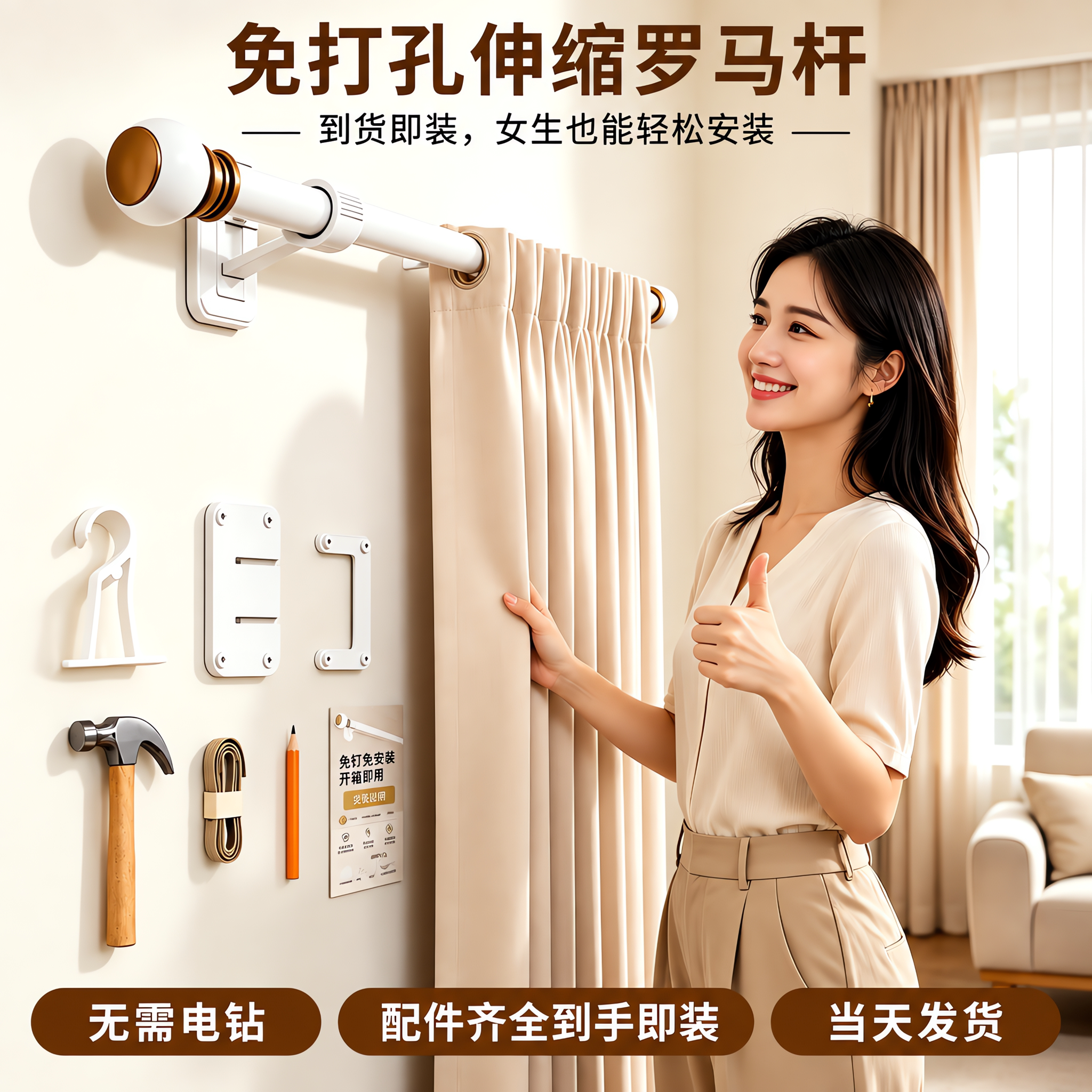免打孔伸缩罗马杆一整套图片