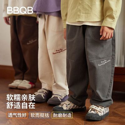 BBQB儿童秋季工装裤新款男童宽松休闲裤女宝直筒卫裤宝宝外出长裤