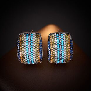 微镶彩跨境法式 高级感弧面欧美耳钉轻奢 方形耳扣锆配饰彩虹女个性