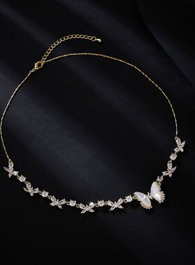 贝母镶设计感项链白锁骨百搭链