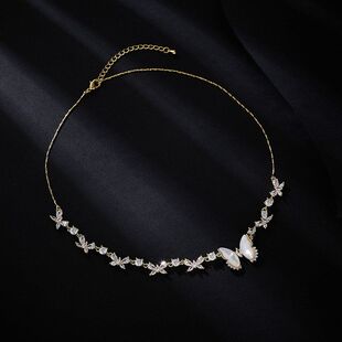 贝母镶设计感项链白锁骨百搭链颈链锆石高级感轻奢简约配饰蝴蝶