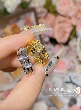 三环女轻奢饰品潮流开口戒指山茶