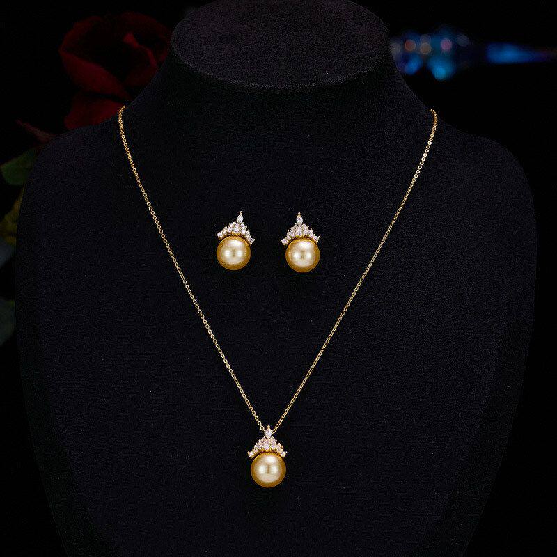 批发耳环女吊坠高档轻奢气微套装优雅锆石百搭首饰项链显贵珍珠